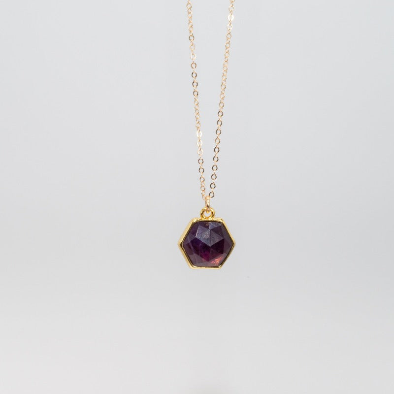 Hexagon abalone pendant on gold delicate chain
