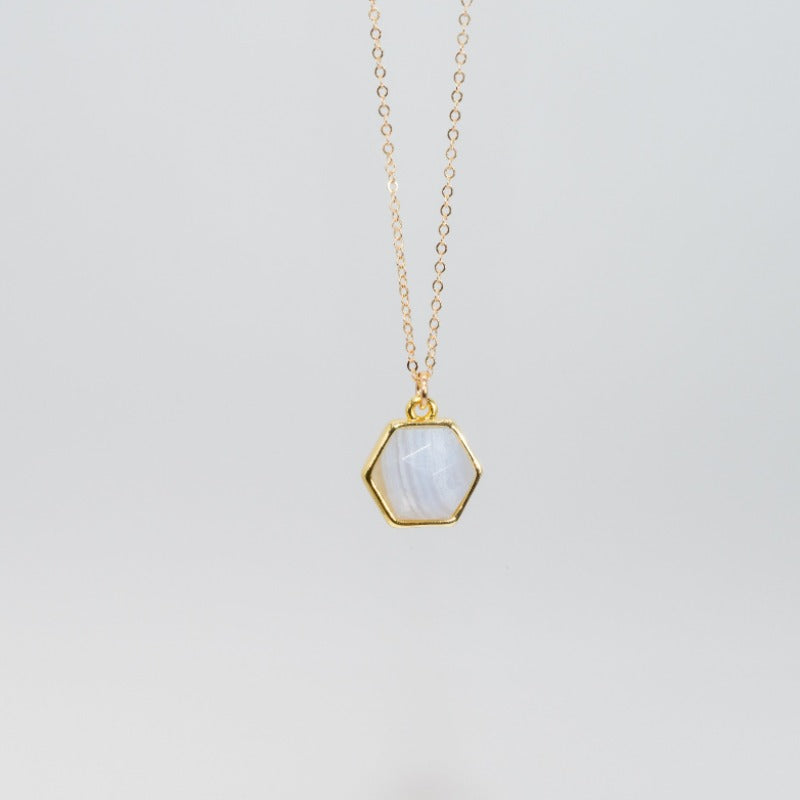 Hexagon abalone pendant on gold delicate chain