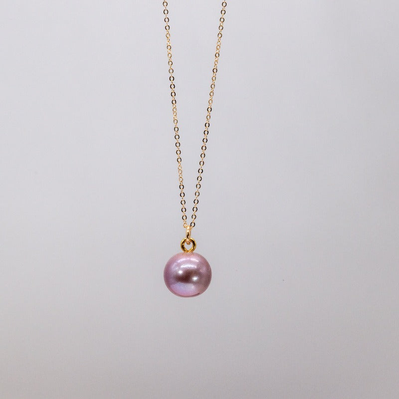 Pink fresh water pearl charm on gold chain