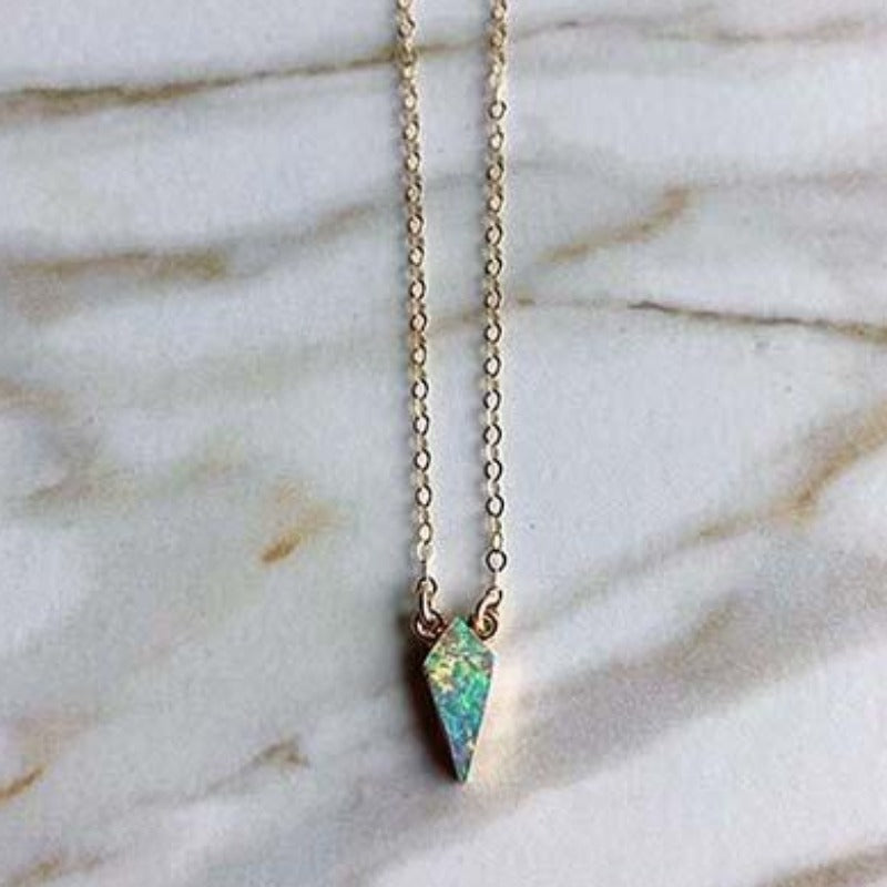 Kite-shaped opal charm on thin gold chain