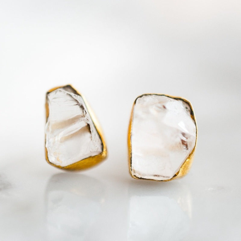 Raw Green Amethyst Earrings Stud Gold - Light Green Raw Stone Earring –  Love, Lily and Chloe