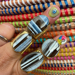 Blue Opal Striped Cuff Ring