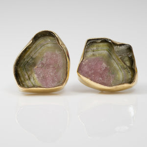 Watermelon Tourmaline Slice Studs