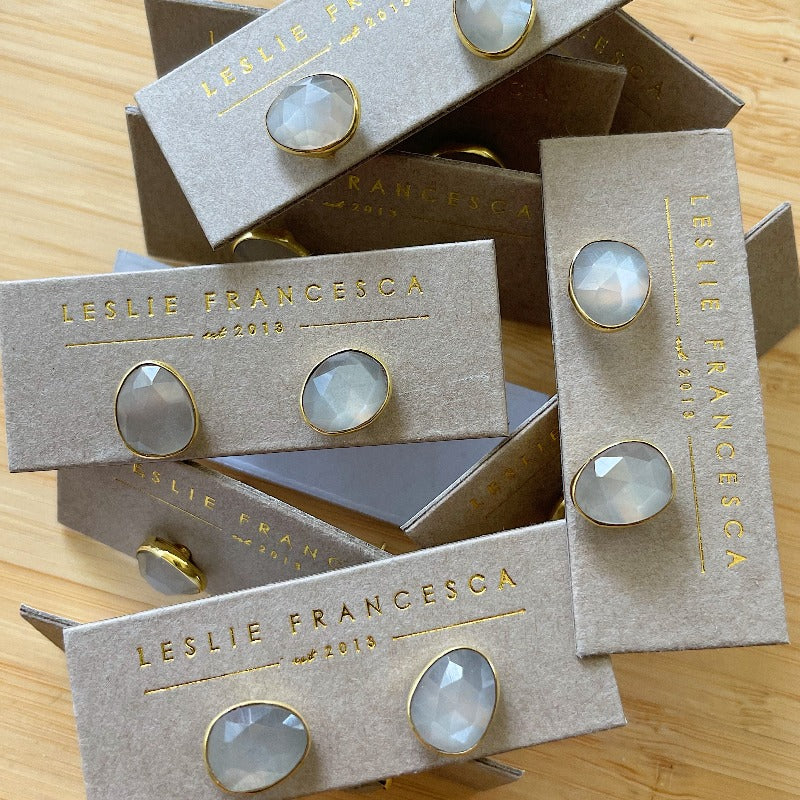 Gray Moonstone Rose Cut Studs