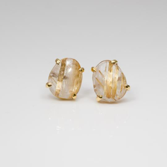 Rose Cut Prong Studs in Rutilated Quartz 