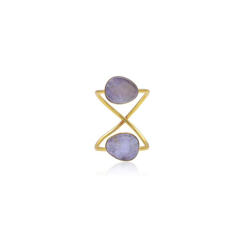 Freeform Rainbow Moonstone double ring