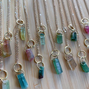 Double Hoop Raw Tourmaline Necklace