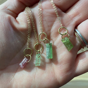 Double Hoop Raw Tourmaline Necklace