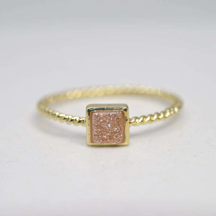 Druzy Square Twist Ring