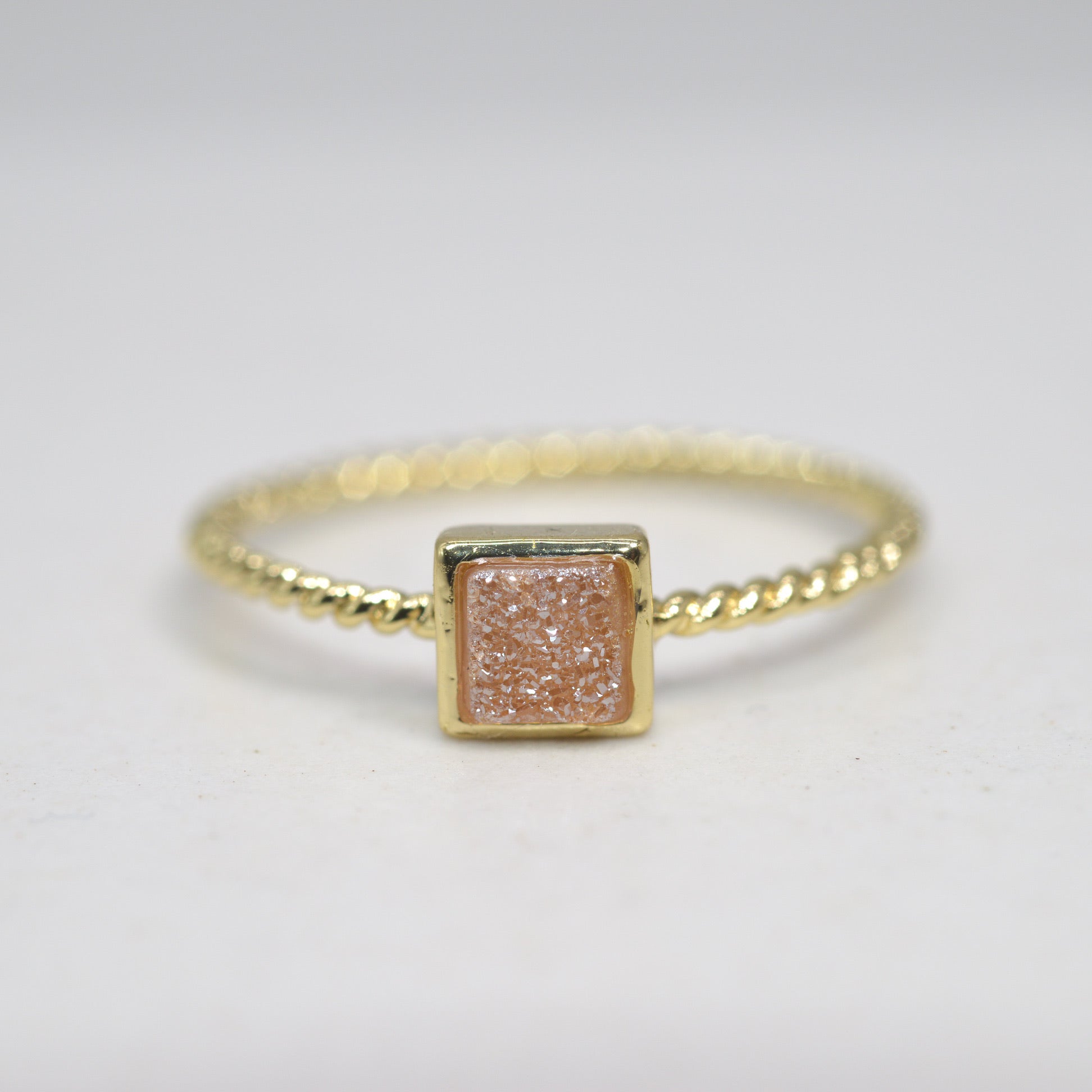 Druzy Square Twist Ring Gold Ring Healing Stones Women's
