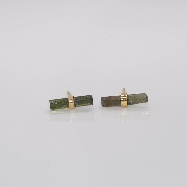 Polished Tourmaline Gem Studs in Deep Green