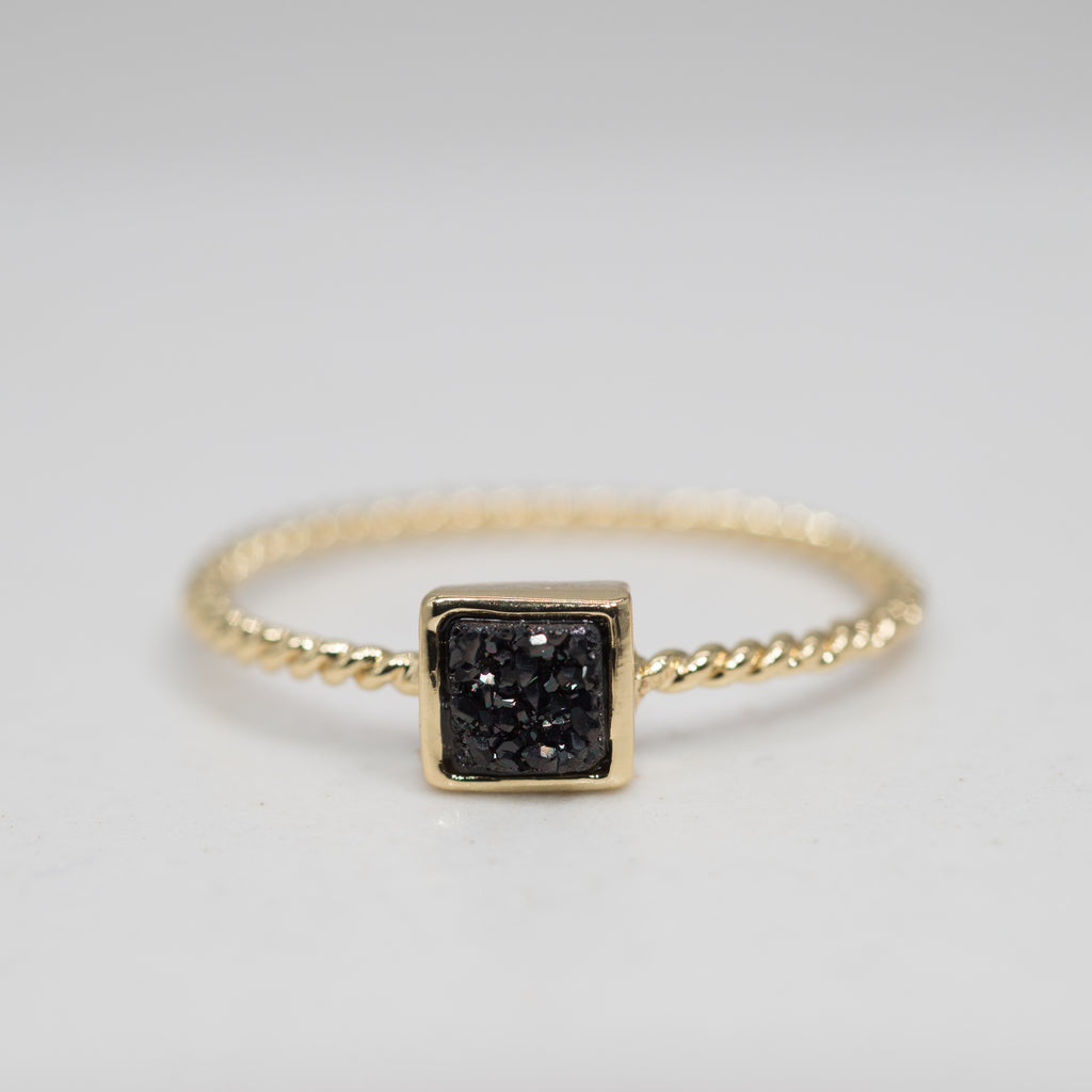 Druzy Square Twist Ring