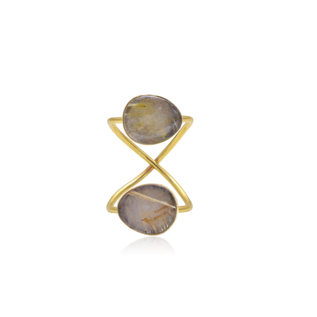 Freeform Rutile Quartz double ring