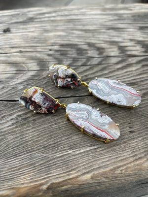 Queen Prong  Crazy Lace Agate Earrings