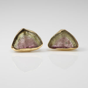 Watermelon Tourmaline Slice Studs