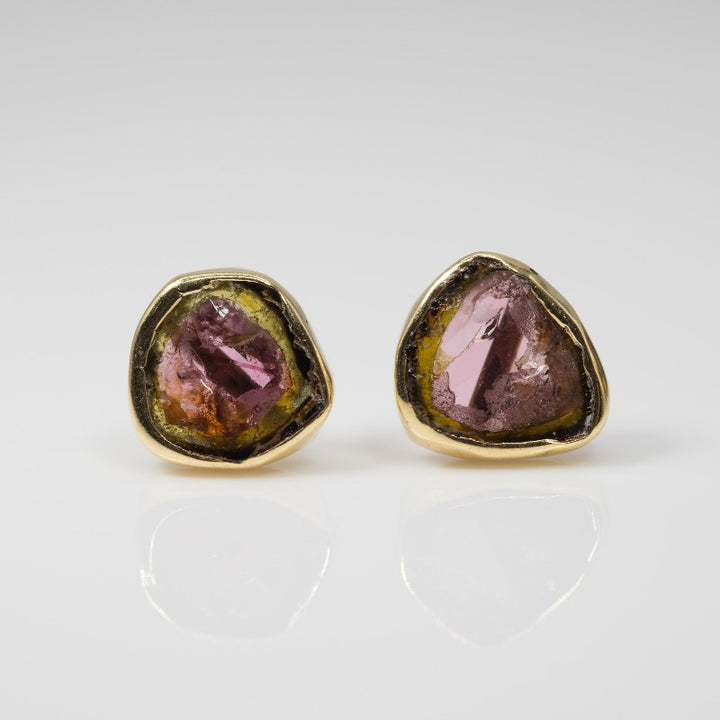 Watermelon Tourmaline Slice Studs