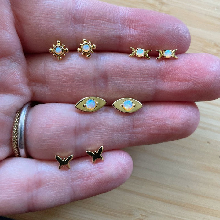 Opal Moon Scene Studs paired with other designs