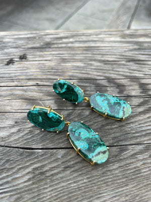 Queen Prong Azurite Malachite  Earrings