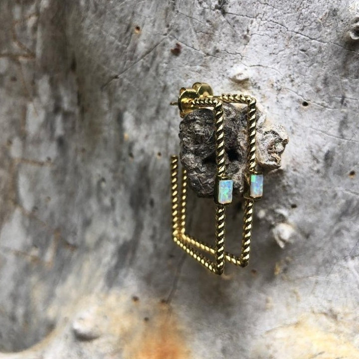 Rectangle Twist Opal Hoops