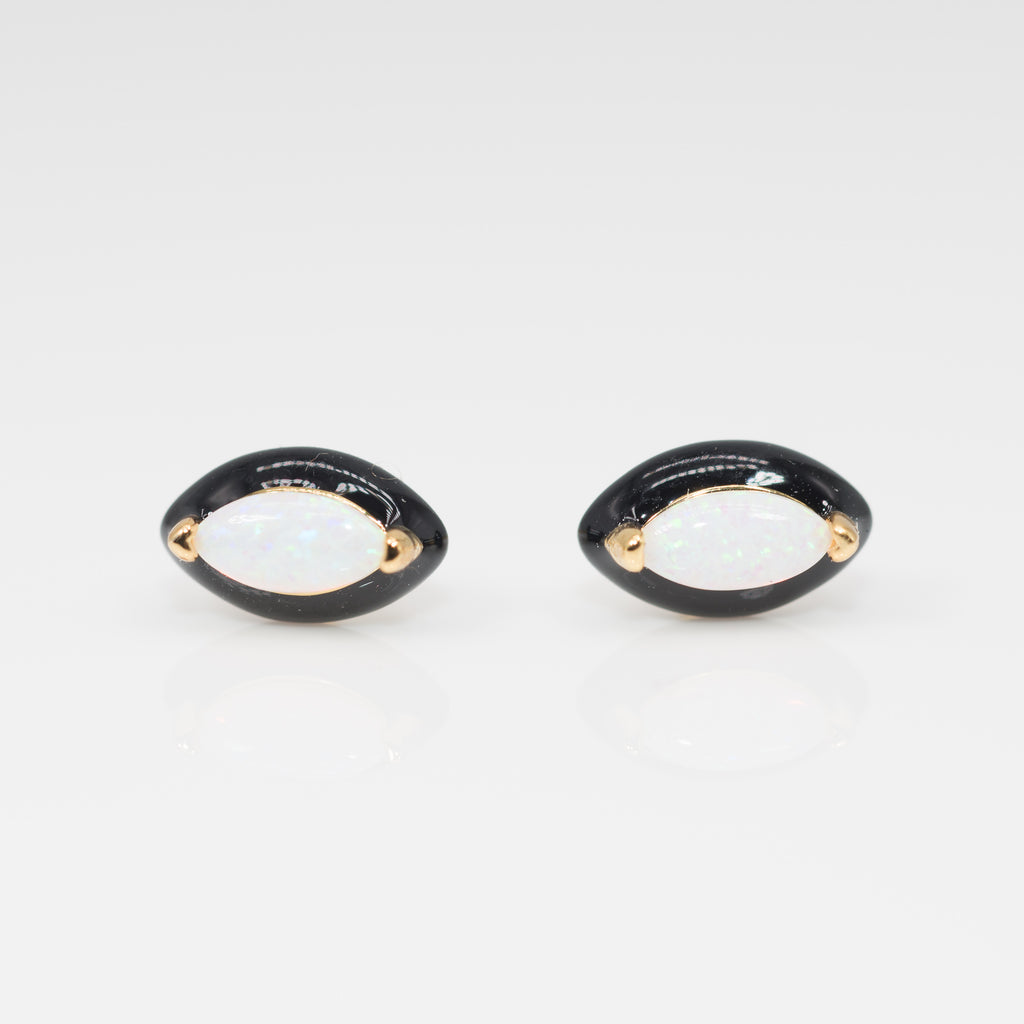 Black Lacquer Almond Opal Studs